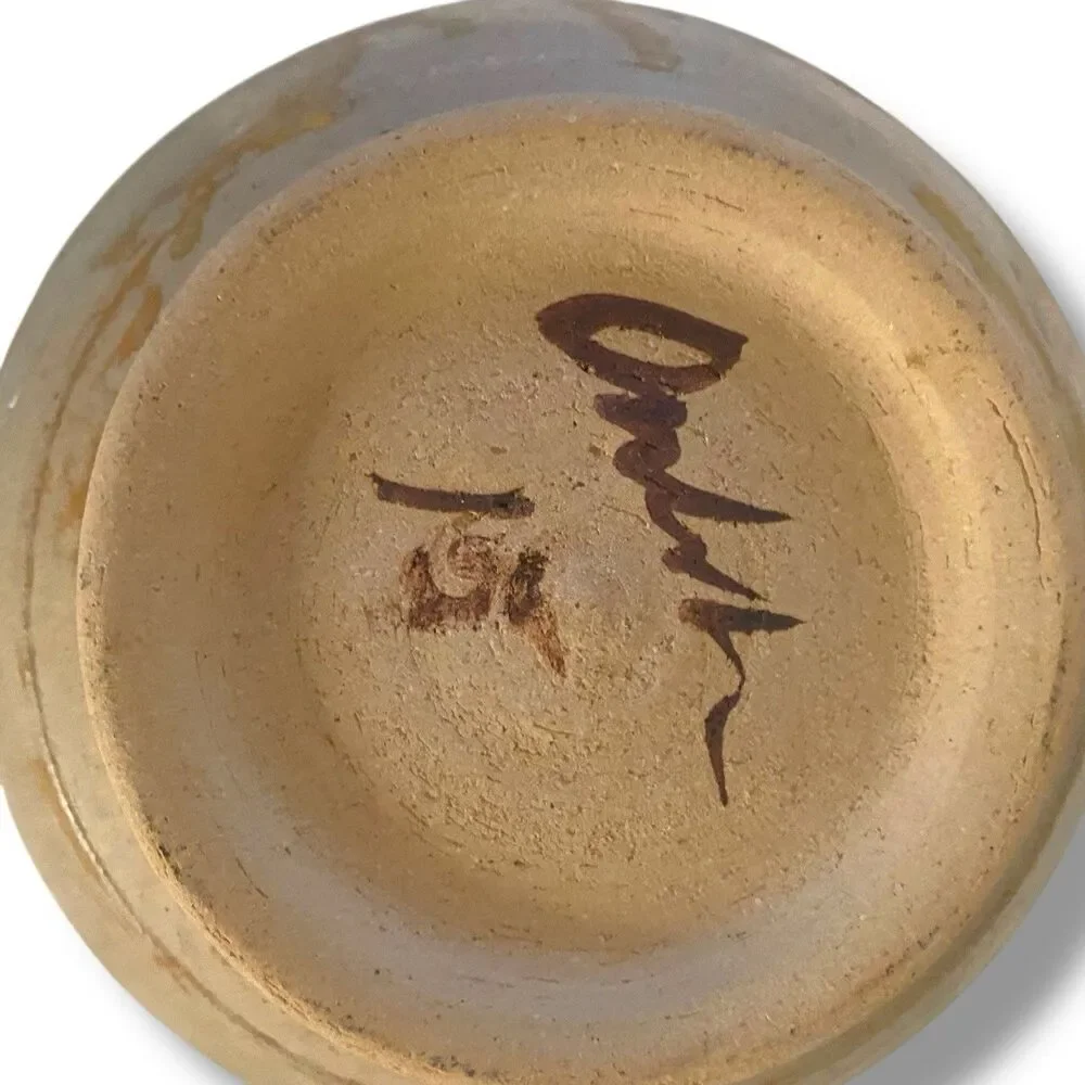 Abstract Glazed Pottery Bowl Handmade Artist Signed 2015 Minimalist Organic 9.5”